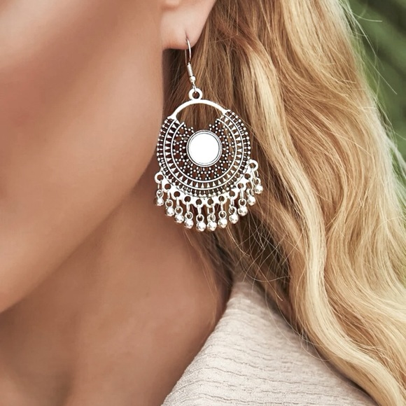 Any 3/$25! Silver Boho Mirrored Fringe Drop Earrings - Picture 3 of 7